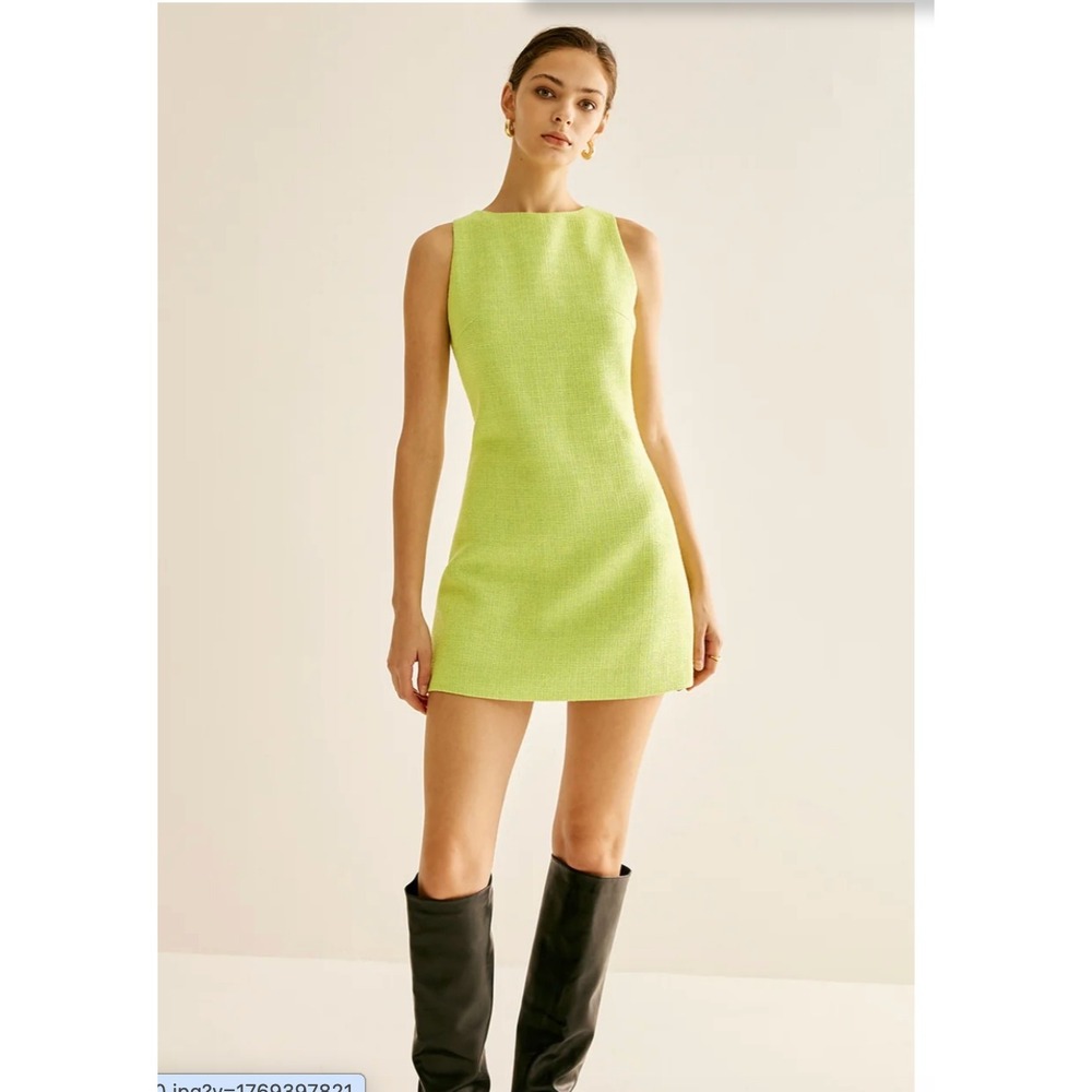 COMMENSE Minimalist Tweed Tank Shift Dress Lime Green XL NWT Retro Bright Office